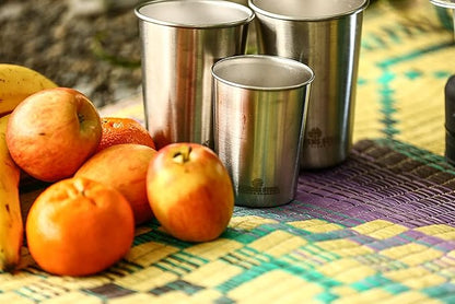 Greens Steel #1 Premium Stainless Steel Cup, 475 ml Pint Cups (4 Pack) Premium Metal Cups - Stackable Durable Cup