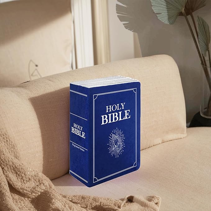 The Holy Bible Pillow Plush- Book Shape, Openable, Cozy Faith Bible Pillow Christian Bible Verse Pillow (Blue)