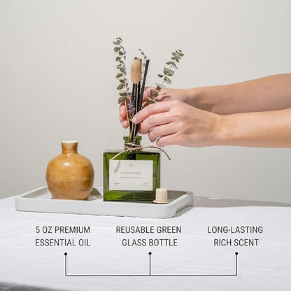 Craft & Kin Reed Diffuser with Dried Flowers | 5 oz White Lavender Scented Winter Reed Diffusers for Home, Bathroom | Scent Sticks | Elegant Fragrance Home Decor for Men & Women