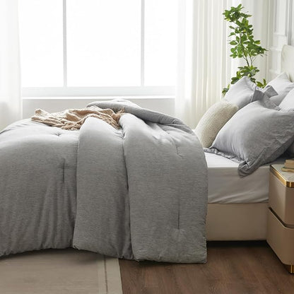 CozyLux Oversized Queen Comforter Set, 3 Pieces 98x98 Light Grey Soft Luxury Cationic Dyeing Bedding All Season, Light Gray Breathable Fluffy Bed Sets with 1 Alternative Comforter and 2 Pillow Shams