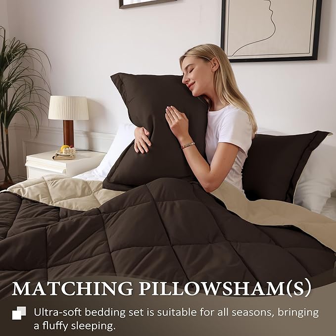 downluxe California King Comforter Set - Brown and Tan Cal King Comforter Set, Soft Bedding Sets for All Seasons - 3 Pieces - 1 Comforter (104"x96") and 2 Pillow Shams(20"x36")