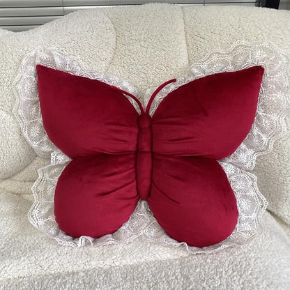 Butterfly Throw Pillow, Butterfly Shaped Decorative Pillow for Sofa Couch Bed, Plush Velvet Lumbar Support Cushion for Office Chair & Car Seat (Red)