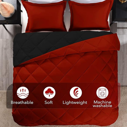 downluxe California King Comforter Set - Red and Black Cal King Comforter Set, Soft Bedding Sets for All Seasons - 3 Pieces - 1 Comforter (104"x96") and 2 Pillow Shams(20"x36")