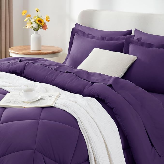 CozyLux Full Size Comforter Sets Purple - 7 Pieces Bed in a Bag Full, Luxury Soft Bed Set for All Seasons, Bedding Set with Down Alternative Comforter, Sheets, Pillowcases & Shams