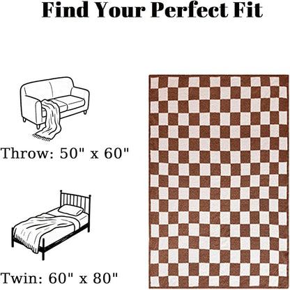 MorroMorn Checkered Throw Blanket for Couch, 2-Layers Soft Cozy Fleece Plaid Blankets Checkerboard Grid - Fluffy Fuzzy Warm for Sofa Chair Bed Christmas Fall Decor Gifts (Caramel, Throw 50"x60")