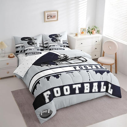 Erosebridal Football 7 Pcs Comforter Set King Football Fans Bedding for Boys Girls Football City Sheet Set Bed in A Bag Grey Rugby Competition Room Decor Sports Ball Game Quilt