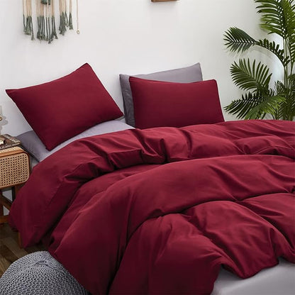 Luxlovery Burgundy Comforter Set Dark Red Bedding Set Full Maroon Marsala Wine Red Solid Soft Breathable Claret Blanket Quilts Maroon Comforter Set Women Girls