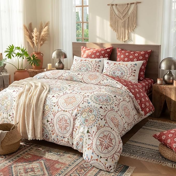 Nayoroom Boho Comforter Set Queen Size Reversible Bohemian Medallion Paisley Comforter 3 Pieces Soft Lightweight Southwestern Aesthetic Bedding Set for All Seasons