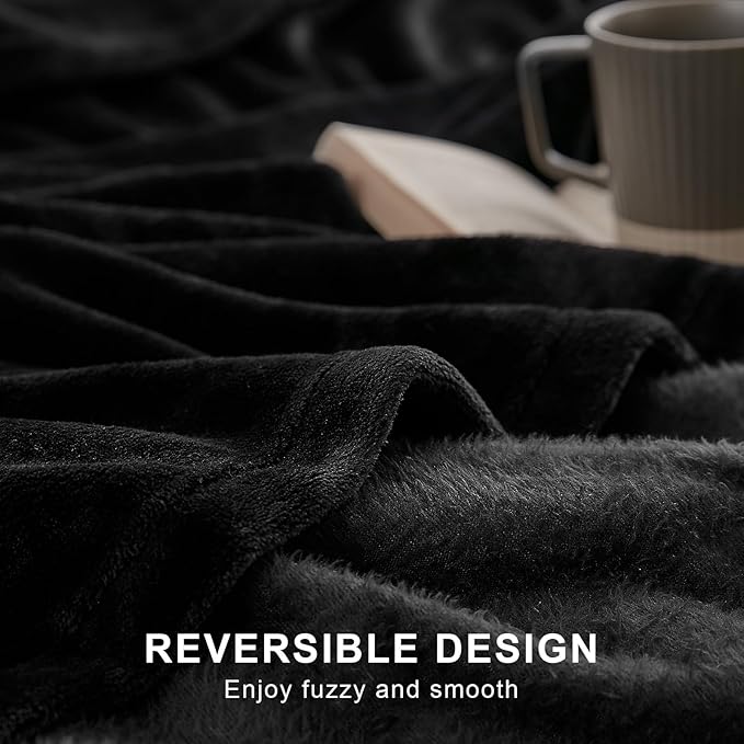 Hansleep Fleece Black King Blanket, Super Soft Flannel Fuzzy Plush Cozy Blanket for All Seasons, Black, King 90x108 Inches