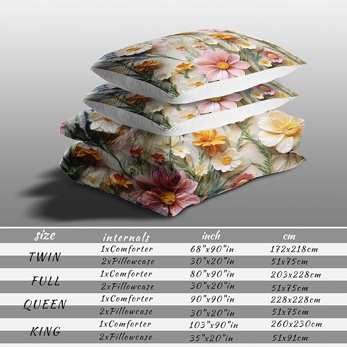 Raphus cucullatus Floral Comforter Set King Size,Pink Flower Bedding Set,Botanical Pretty Floral Quilt King Size for Modern Farmhouse Decor