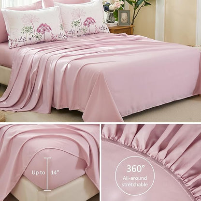 Yiran Pink Comforter Set Queen, 7 Piece Dandelion Floral Bedding Set, Botanical Bed in a Bag Queen, Soft Microfiber Complete Bedding Set with Comforter, Sheets, Pillowcases & Shams