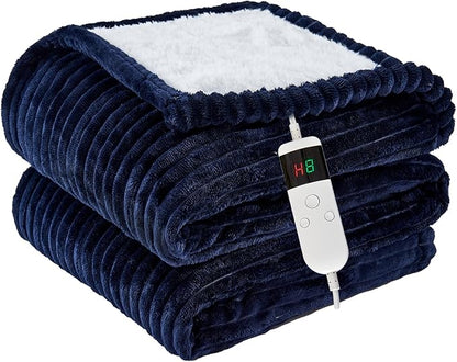 Heated Blanket Electric Full, Soft Flannel Heating Blanket with 8 Hours Auto Off 10 Fast Heating Levels Machine Washable Sherpa Heated Blanket with Overheating Protection