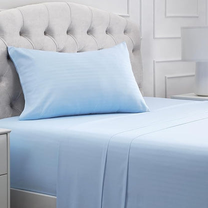 Mellanni Twin XL Sheets Set - 3 PC Iconic Collection Bedding - Hotel Luxury, Extra Soft, Cooling Bed Sheets - Wrinkle, Fade, Stain Resistant (Twin Extra Long, Striped Light Blue)