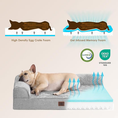 EHEYCIGA Large Dog Bed Memory Foam for Crate, Orthopedic Dog Bed Large Size Dogs with Washable Removable Cover, Waterproof Pet Sofa Couch with Nonskid Bottom, 35x22x6, Grey