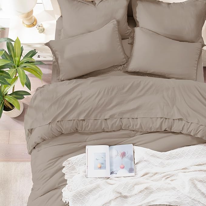 Andency King Size Comforter Set with Sheets Khaki - 7 Pieces Bed in a Bag Boho Soft Lightweight Bedding Sets, Tassel Bed Set with Comforter, Sheets, Pillowcases & Shams