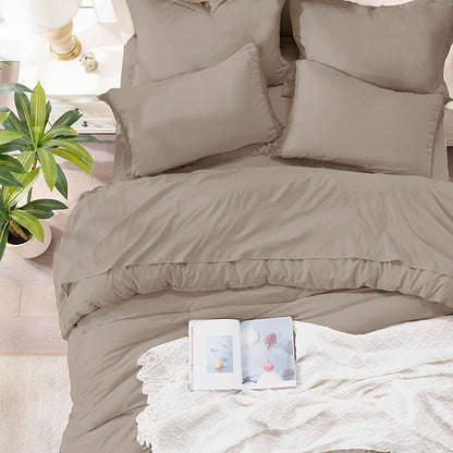 Andency California King Size Comforter Set with Sheets Khaki - 7 Pieces Cal King Bed in a Bag Boho Bedding Sets, Bed Set with Comforter, Sheets, Pillowcases & Shams