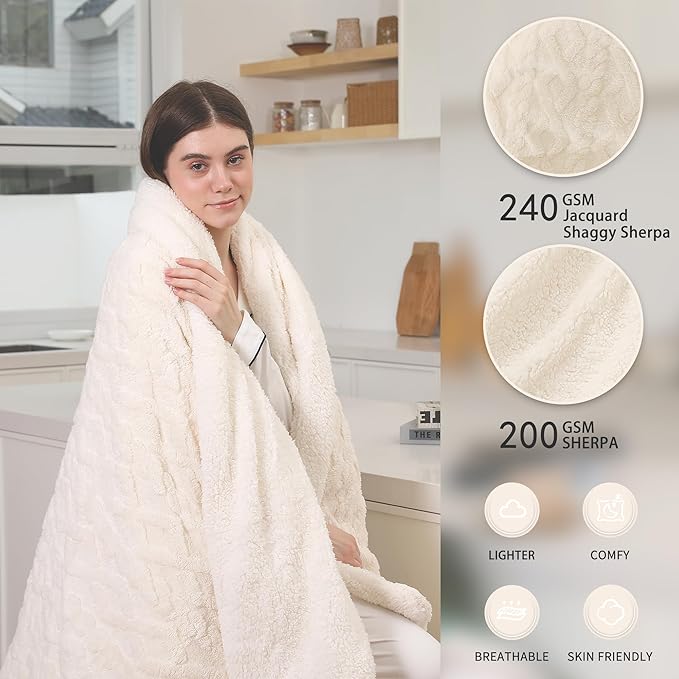 Heating Blanket Twin Size Extra-Thick and Warm Electric Blanket with 10 Hour Auto Off & 5 Heating Levels, 3D Pattern Design and Overheating Protection, White
