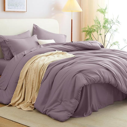 CozyLux King Size Comforter Set Dusty Purple, 7 Pieces Bed in a Bag King Comforter Set with Sheets, Bedding Set with Down Alternative Comforter, Fitted Sheet, Flat Sheet, Pillow Shams and Pillowcases