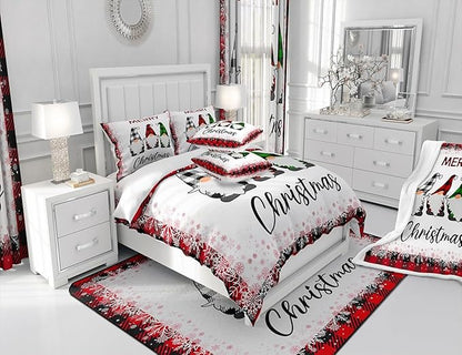 Merry Christmas Comforter Set Twin Size,Cartoon Santa Claus Bedding Set 2Pcs for Kids Boys Girls Room Decor,Red Black Checkered Snowflake Quilt Set Geometric Xmas Duvet Insert,1 Pillowcase