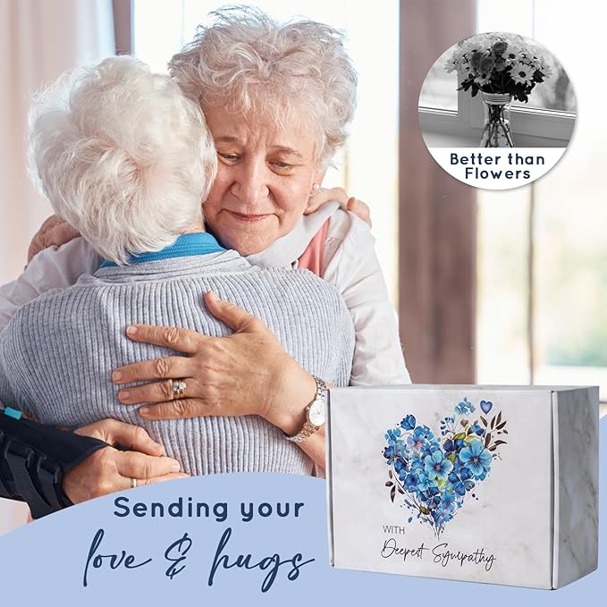 Sympathy Gift Baskets, Condolences Gifts for Bereavement Grief - Sorry for Your Loss of Loved One/Mom/Dad/Husband, Thinking of You Box, Grieving Care Package for Women Men Friends(Ivory Pillow)