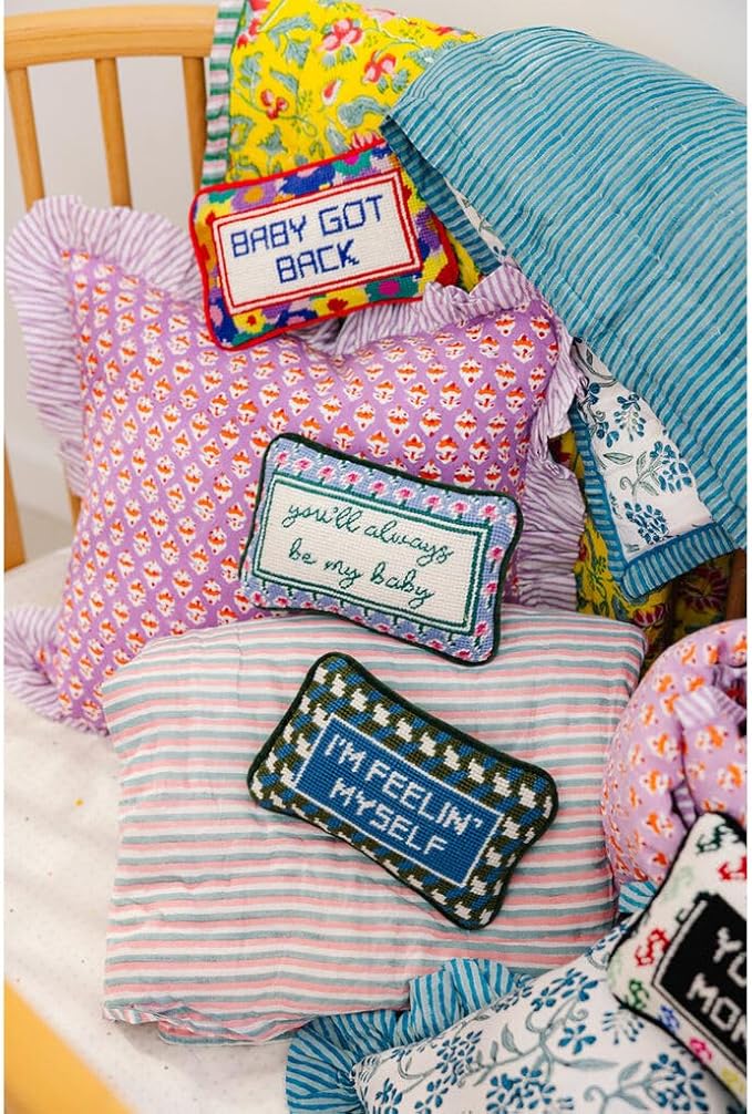 FURBISH Needlepoint Decorative Throw Pillow - Be My Baby - 5" x 8" - Mini Embroidered Accent Pillow for Bed, Chair, Couch, Sofa - Eclectic Home Decor