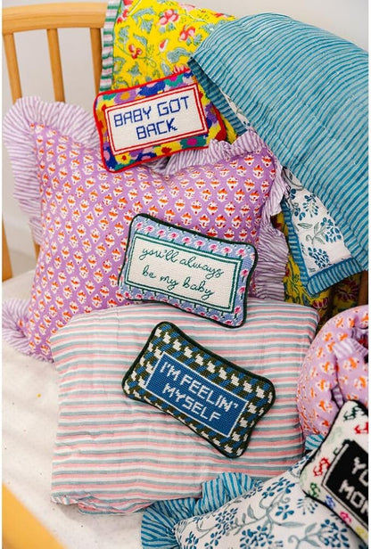 FURBISH Needlepoint Decorative Throw Pillow - Be My Baby - 5" x 8" - Mini Embroidered Accent Pillow for Bed, Chair, Couch, Sofa - Eclectic Home Decor