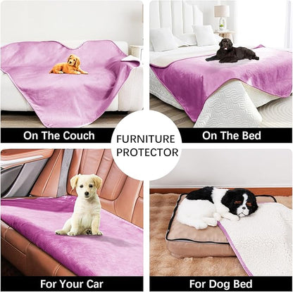 Waterproof Dog Blankets for Large Dogs, Washable Pet Blanket for Indoor Cats, Plush Sherpa Puppy Throw Furniture Protector for Bed Couch Sofa(40"x50",L,Purple)