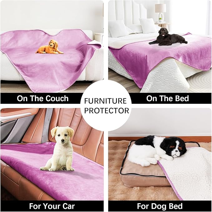 Waterproof Dog Blankets for Medium Dogs, Washable Pet Blanket for Indoor Cats, Plush Sherpa Puppy Throw Furniture Protector for Bed Couch Sofa(30"x40",M,Purple)
