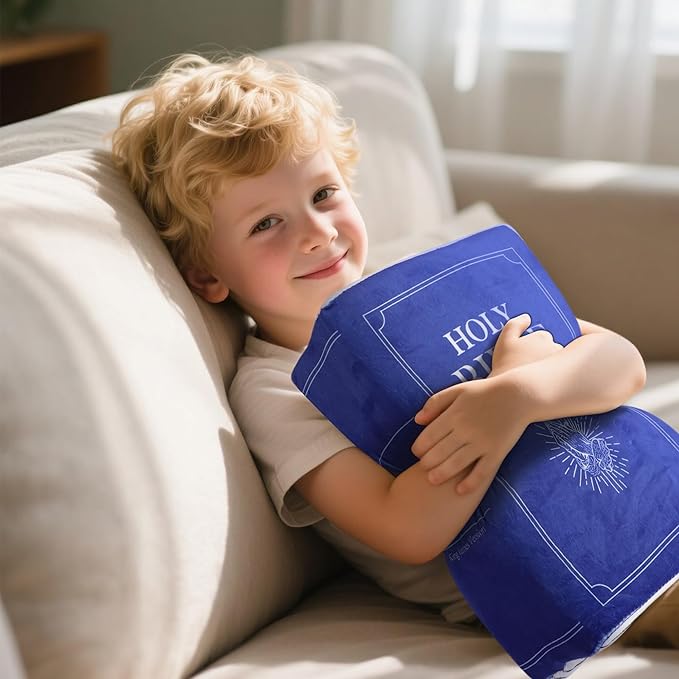 Bible Pillow Book Plush That Opens, Cozy Faith Bible Plushies, for Kids Adults Christian Gifts, Decoration for Bedrooms, Living Rooms (Blue)