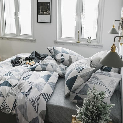 HighBuy Twin XL Size Comforter Set Dark Blue Triangle Comforter Teen Boys Lightweight Soft Bedding Sets Art Decor Comforter Set 3 Pieces Fluffy Boho Geometric Comforter Quilt with 2 Pillow Shams