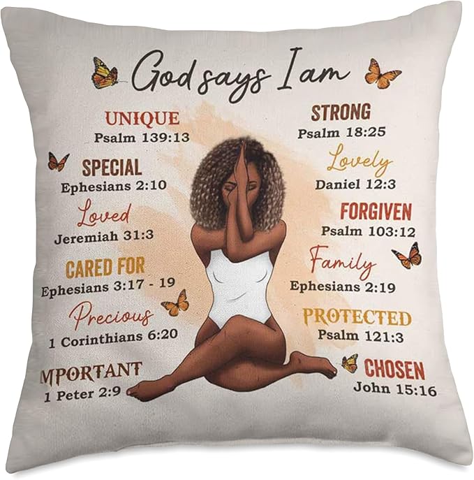 I Am - God Christian - Black Woman - Bible Verse - Unique Throw Pillow
