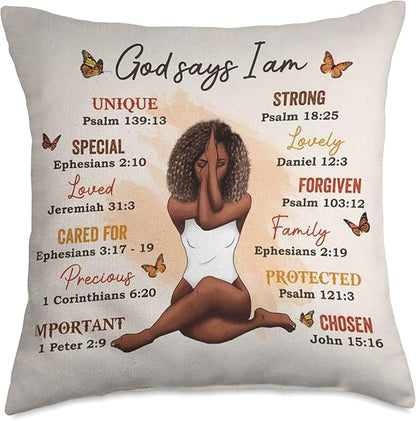 I Am - God Christian - Black Woman - Bible Verse - Unique Throw Pillow