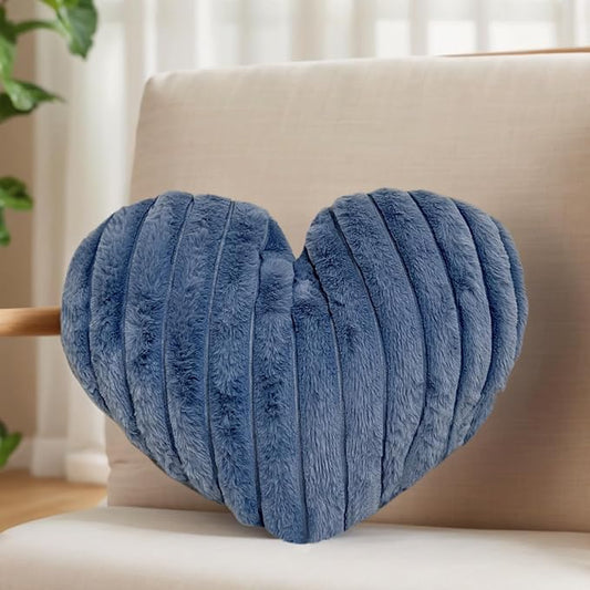 16 Inch Blue Heart Pillow Cute Soft Decorative Throw Pillows, Heart Shaped Fluffy Faux Fur Pillows Cushions for Couch Bed Bedroom Room Home Decor Aesthetic (1, Blue, Medium-16 x13)