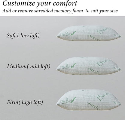 Memory Foam Pillows Queen Size set of 2, Shredded Memory Foam Bed Pillow for Sleeping, Adjustable Fluffy Pillow with Cooling Breathable Cover for All Sleepers, Hotel Quality Rest Pillow Queen 2 Pack