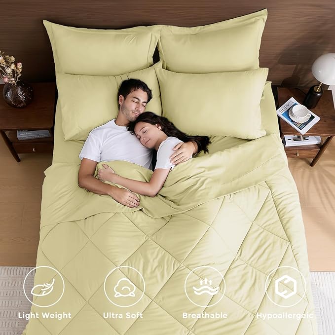 HEVUMYI Cream Yellow Twin-XL Comforter Set - 5-Piece All Season Bed in a Bag Twin-XL, Ultra Soft Bedding Set with Comforter, Flat Sheet, Fitted Sheet, Pillowcases, Pillow Shams