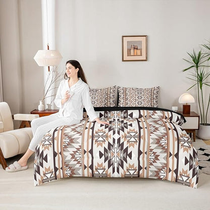 Erosebridal 7 Piece Rustic Western Comforter Set with Sheets Southwestern Aztec Bedding Set Twin Vintage Tribal Bohemian Geometric Bed in A Bag for Women Men Exotic Ethnic Native American Bed Set