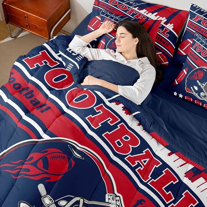 Feelyou Football 7 Pieces Comforter Sets Full Size Kids Bedding Set for All Season Rugby Sports Football City Bed in a Bag with Comforter, Sheets, Pillowcases & Cushion Cover