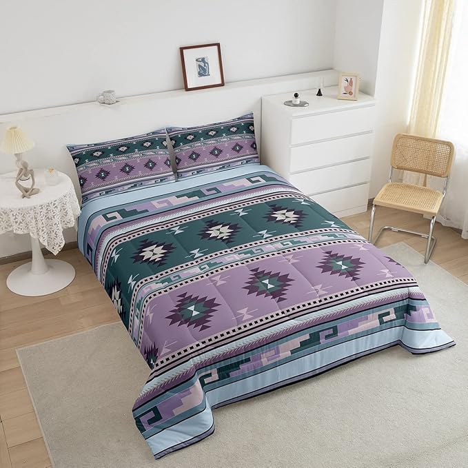 Erosebridal Southwestern Comforter Set Twin Bohemian Geometric Quilt,Ethnic Tribal Arrow Bedding Set Western Duvet Insert,Country Decor Western Room Decor for Bedroom Lavender Purple