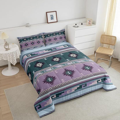 Erosebridal Southwestern Comforter Set Twin Bohemian Geometric Quilt,Ethnic Tribal Arrow Bedding Set Western Duvet Insert,Country Decor Western Room Decor for Bedroom Lavender Purple
