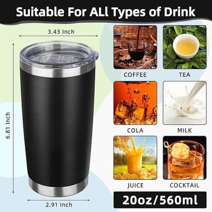20oz Tumbler with Lid Stainless Steel Insulated Tumblers Travel Coffee Tumbler Bulk Double Wall Vacuum Insulated Water Cup Christmas Gifts for Women Men Her Him Home Office (Black, 4pack)