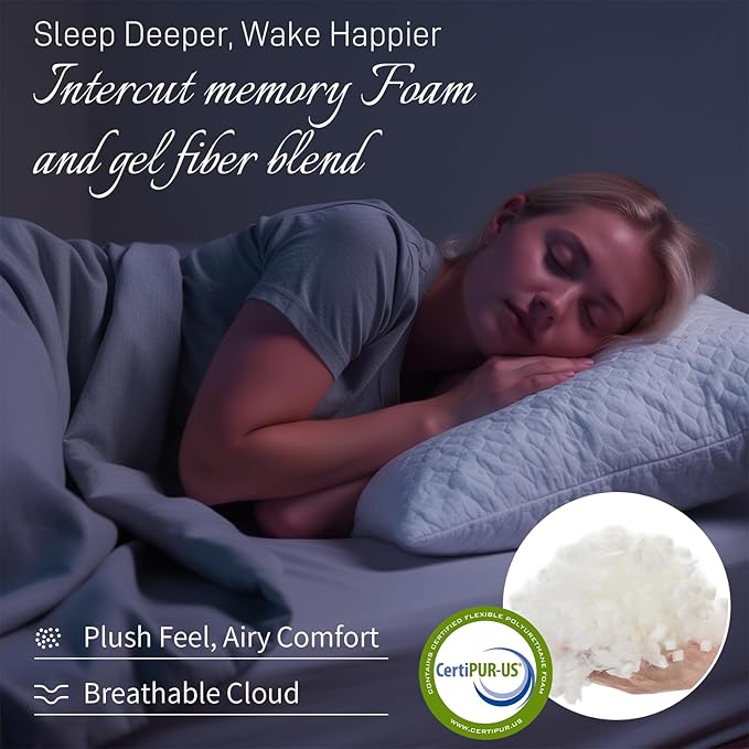 Bed Pillows Cross Cut Memory Foam for Sleeping,Queen Size Bedding Pillow(White), Washable Supportive Pillow for Sleeping, Adjustable Density for Back, Stomach and Side Sleeper
