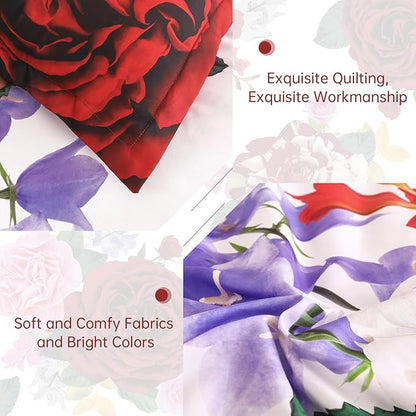 Drucon Red Comforter King Size 7 Pieces Valentine's Day Bedding Sets Bed in a Bag, Botanical Floral Comforter with Sheet Set, Soft Microfiber Bedding Set for All Season (Red, 104"x90")