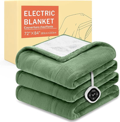 HOMLYNS LuxeHeat Heated Blanket Electric Blanket Full Size, Soft Flannel Sherpa Heating Blanket with 10 Heat Settings, 1-10 hrs Timer Auto Shut Off (72x84 inches, Green)
