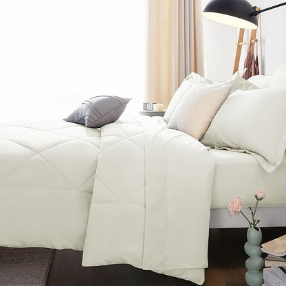 CozyLux King Size Comforter Set Ivory - 7 Pieces Bed in a Bag King, Luxury Soft Bed Set for All Seasons, Bedding Set with Down Alternative Comforter, Sheets, Pillowcases & Shams
