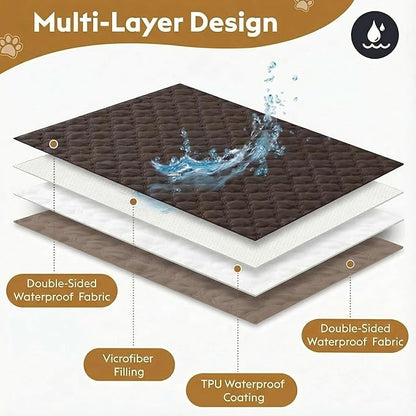 Waterproof Dog Blanket, Couch Cover for Dogs Washable, Reversible Dog Bed Cover, Couch Furniture Protector. (Dark＆Light Brown, 82 X 120 Inch - 1 Pack)