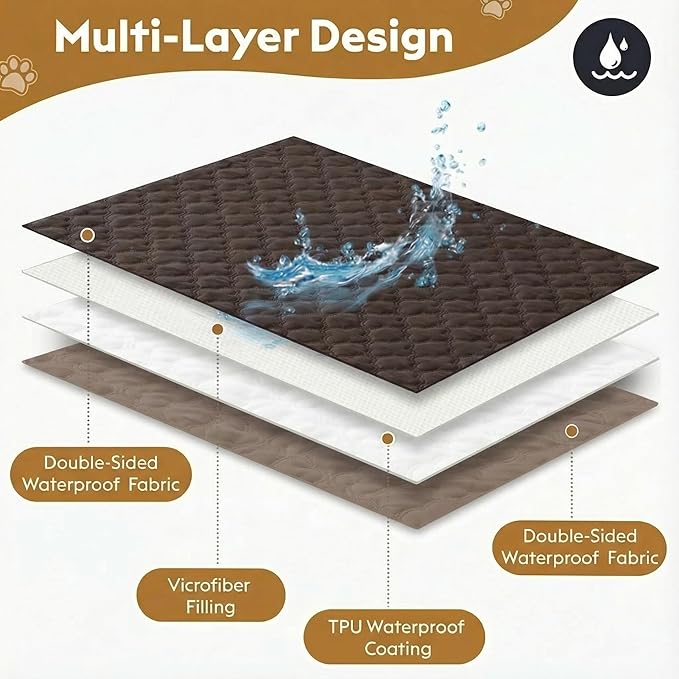 Waterproof Dog Blanket, Couch Cover for Dogs Washable, Reversible Dog Bed Cover, Couch Furniture Protector. (Dark＆Light Brown, 82 X 82 Inch - 1 Pack)