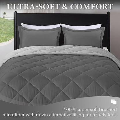 downluxe Twin Comforter Set - Charcoal and Grey Twin Comforter, Soft Bedding Sets for All Seasons -2 Pieces - 1 Comforter (66"x92") and 1 Pillow Sham(20"x26")