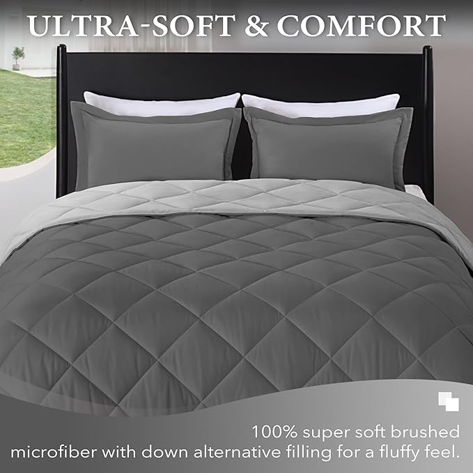 downluxe Queen Comforter Set - Charcoal and Grey Queen Comforter, Soft Bedding Sets for All Seasons -3 Pieces - 1 Comforter (88"x92") and 2 Pillow Shams(20"x26")
