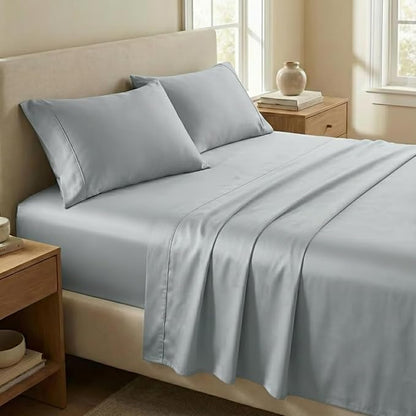 Beckham Hotel Collection King Sheet Set 100% Cotton, 500TC Luxury Sateen Bedding, 16” Deep Pocket, Moisture-Wicking, 4-Piece, Gray