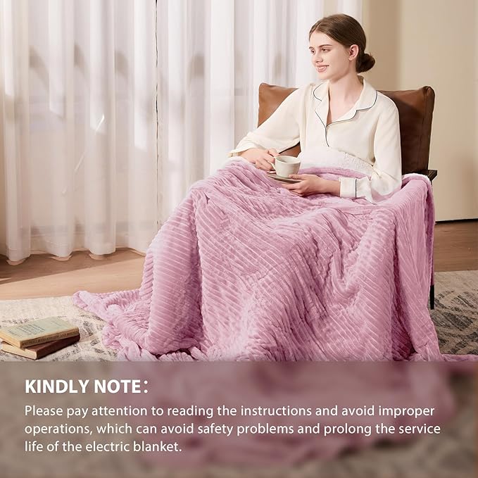 Homemate Electric Heated Blanket Queen Size - 84"x90" Heating Blanket Queen Size Dual Control 1/2/4/6/8 Hours Auto-Off 10 Heat Level Over-Heat Protection Soft Flannel Sherpa ETL Certification